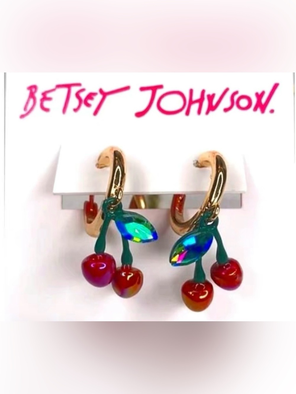Betsey Johnson Cherry earrings iridescent leaves